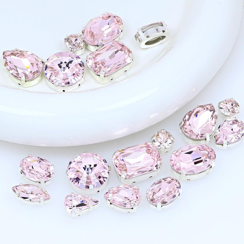 DONGZHOU Sew On Rhinestones with Silver Claw, Mixed Shapes 82pcs Glass Rhinestone K9 Crystal Flatback Sew On Gems for Jewelry Making DIY Crafts Clothes Shoes Wedding Decoration Light Rose-110