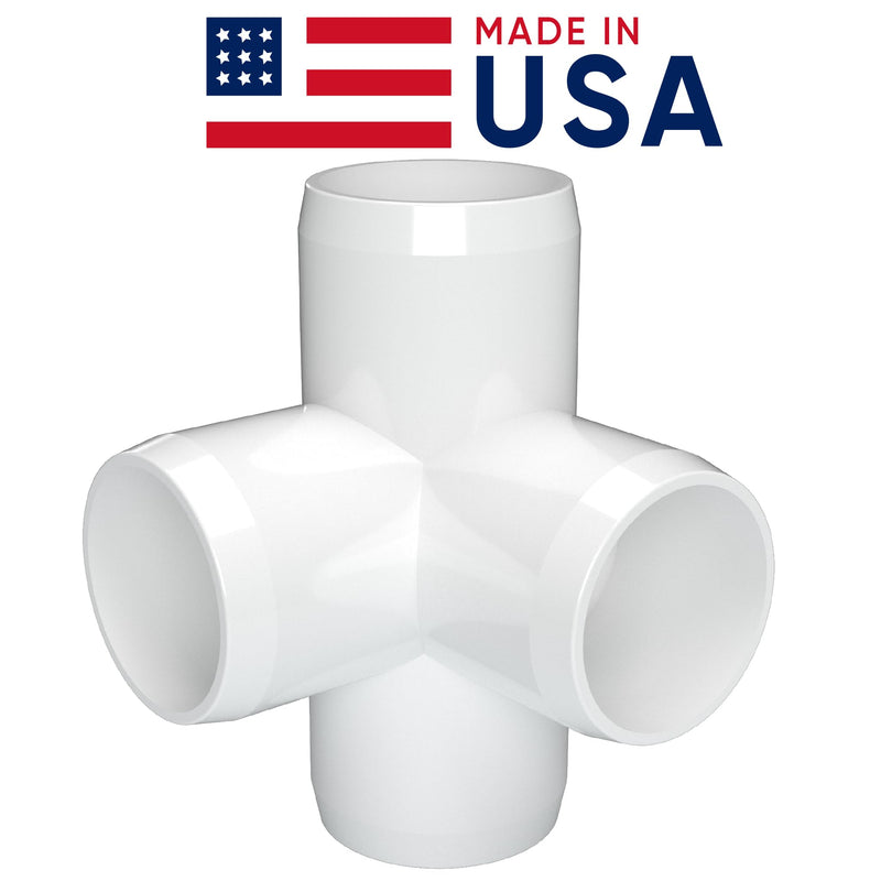 FORMUFIT 3/4" 4-Way Tee Furniture Grade PVC Fitting in White, Made in USA, UV-Resistant, Impact-Proof, 1.050" Actual Socket Diameter, (8-Pack) - F0344WT-WH-8