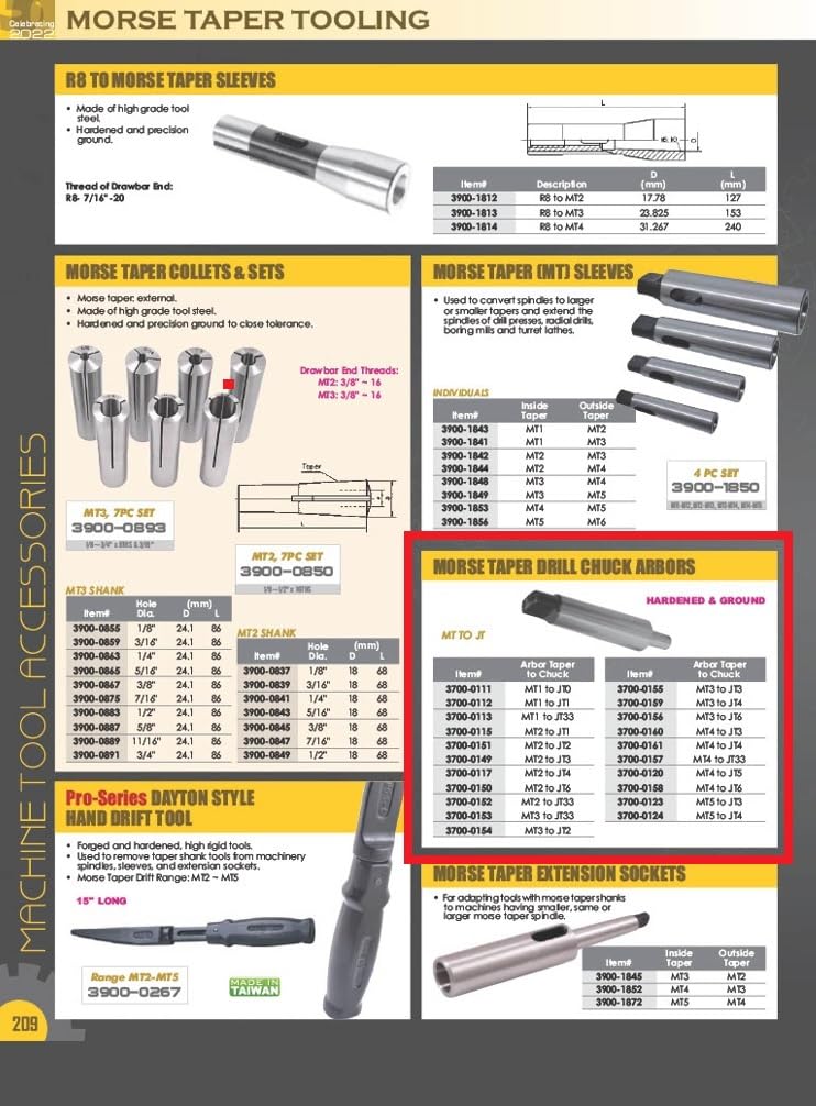 HHIP 3700-0150 Morse Taper Arbor, MT2 to JT6 Arbor Taper to Chuck