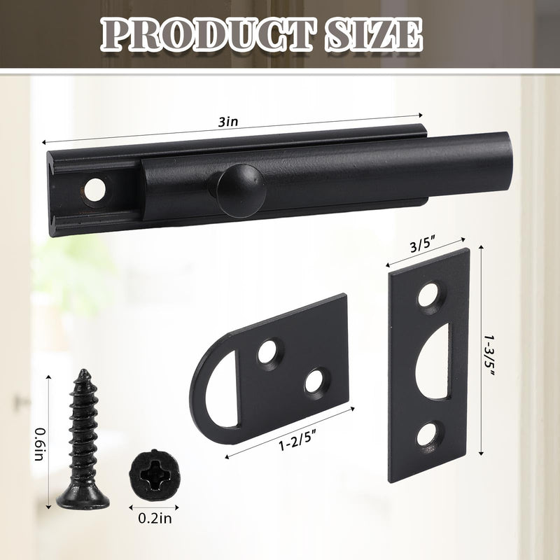 Lothee 4 Pcs Solid Brass Surface Bolt Door Slide Bolt Door Latches for Top of Door Slide Latch Lock (Matte Black,3") 3'' Matte Black - NewNest Australia