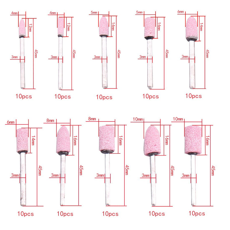3mm / 1/8-inch Abrasive Mounted Stone Grinding Wheels Bits Set Cone Polishing Tool Pink 100 in 1 Set