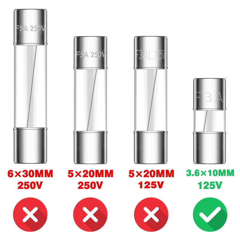 Christmas Light Fuses 3A 125V Ts-66 3 Amp Max 125 Volt Fast Blow Mini Glass Fuse 3.6x10MM 0.14x0.39 Inch F3AL125V 3AMP 125Volt Fusible for C9 C7 Xmas Outdoor String Lights (Pack of 50 Pcs)