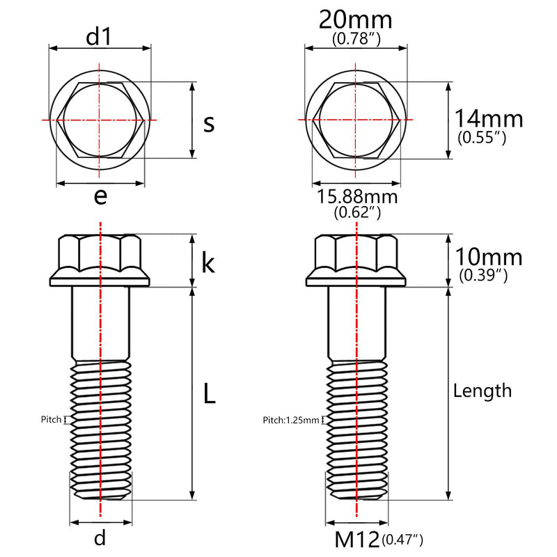 Titanium Bolt M12 30 35 40 45 50 55 60 65 70 75 80 85 90mm Hex Small Flange Head for Motorcycle Car Modification Pack of 4 (M12x35mm Pitch 1.25, Burnt Blue) M12x35mm Pitch 1.25