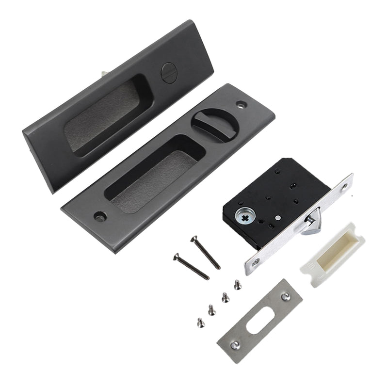 Hoconnie 6.3” Privacy Pocket Door Lock Hardware, Sliding Door Lock, Bathroom Mortise Lock, Invisible Furniture Hardware for 1-7/16” ~ 1-15/16” Thickness Door Matte Black 6.3''-Keyless
