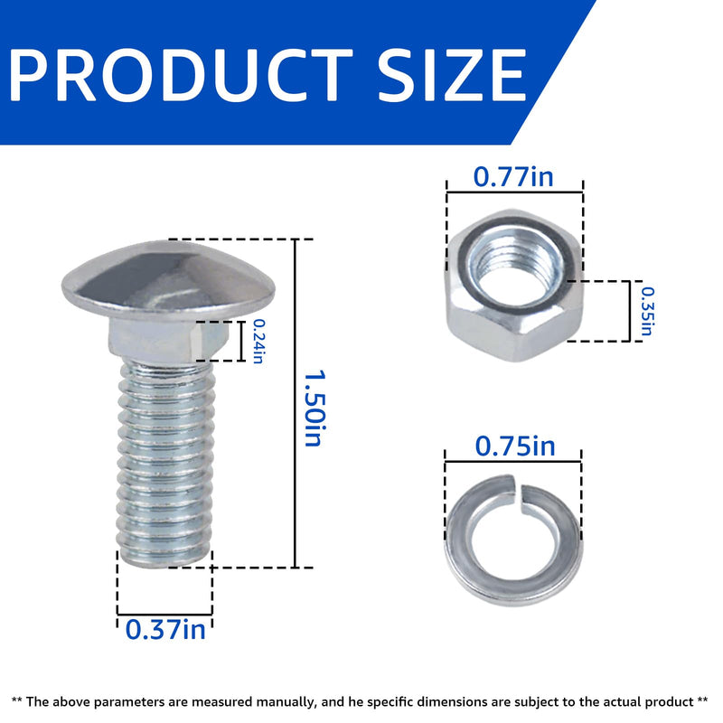 Chrome Bumper Bolts Kit Carriage Bolts Compatible with Ford F-Series Trucks 7/16-14x1-1/4 – Capped Round Head Hardware with Hex Nuts & Lock Washers for Ford Trucks Front Rear Bumper (8PCS) 8PCS