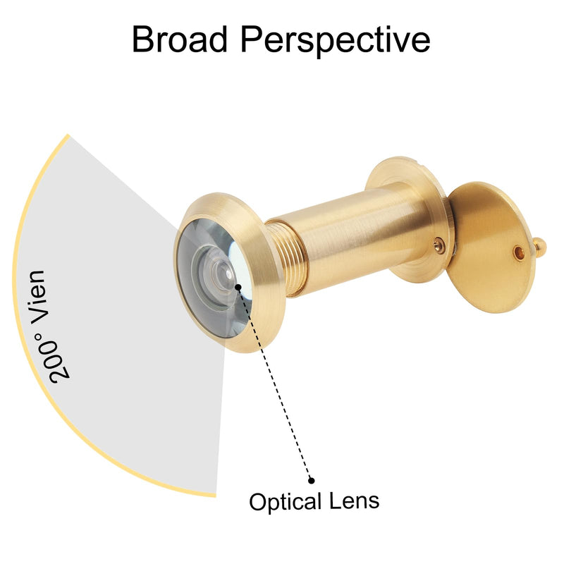 Door Viewer Peephole, Solid Brass 200 Degree Peephole with 16 MM Drill Bit, 5/8 Inch Pipe Diameter Viewer with Heavy Duty Privacy Cover for 1-3/8" to 2-1/6" Doors (Gold) Gold