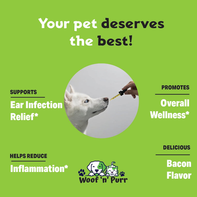 Woof 'n' Purr Dog Ear Infection Treatment - Dog Ear Infection - Ear Infection Treatment for Dogs - Dog Ear Infection Treatment Antibiotic - Dogs Ear Infection Treatment - 1 fl oz - Bacon Flavor - PawsPlanet Australia