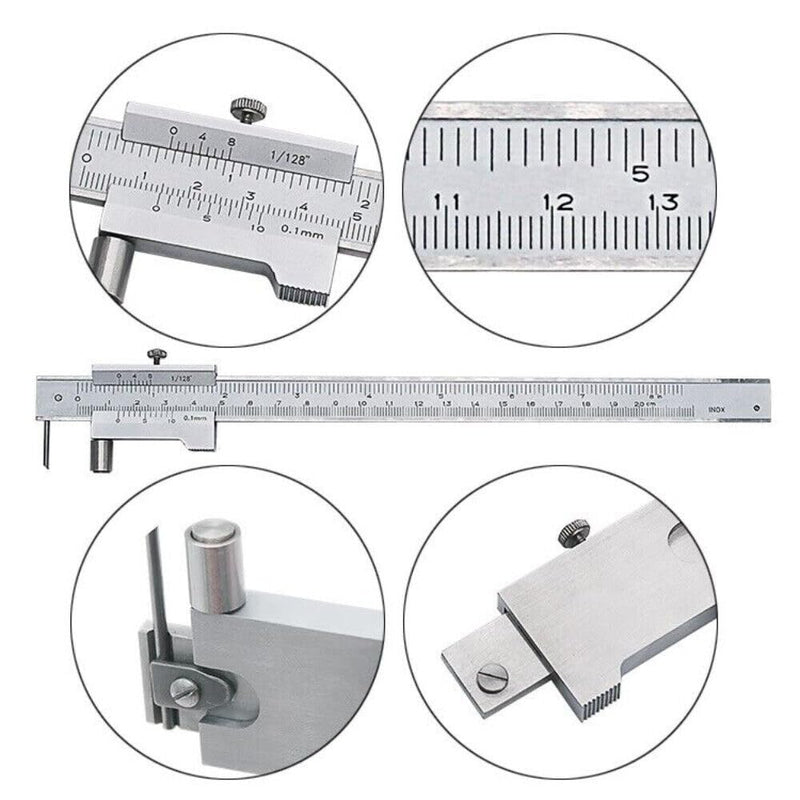 Metal Scribe Calipers, 0-8 inch Carbide Parallel Crossed Vernier Caliper, Easy to Read Marking Gauge with 2 Carbide Needle and Storage Pouch, Marking Tool for Most Materials Scribing