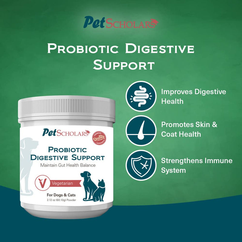 Probiotic Digestive Support for Dogs & Cats (2.12 oz), Vegetarian Probiotic Powder with Prebiotics & Enzymes, Boosts Immunity, Digestive & Gut Heath, Skin & Coat Health | Made in USA