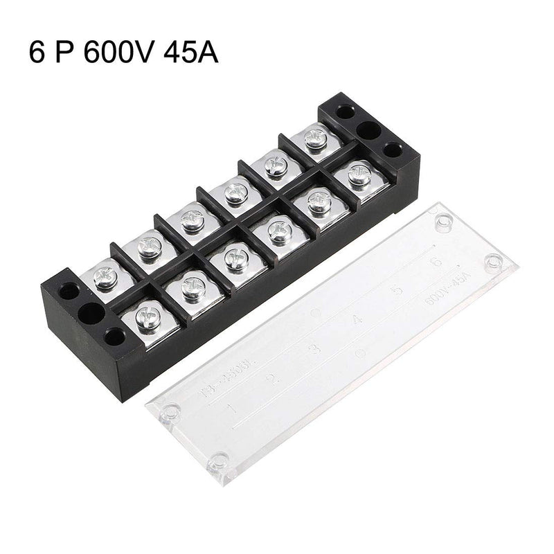 uxcell 2 Pcs 6 Positions Dual Rows 600V 45A Cable Barrier Block Terminal Strip TB-4506L
