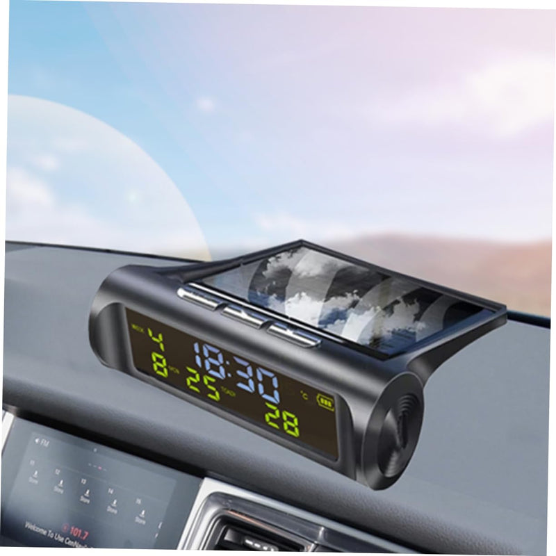 Solar Powered Car Clock Thermometer Digital Dashboard Clock with Temperature Display Date for Vehicles Essential Car Accessory for Accurate Readings