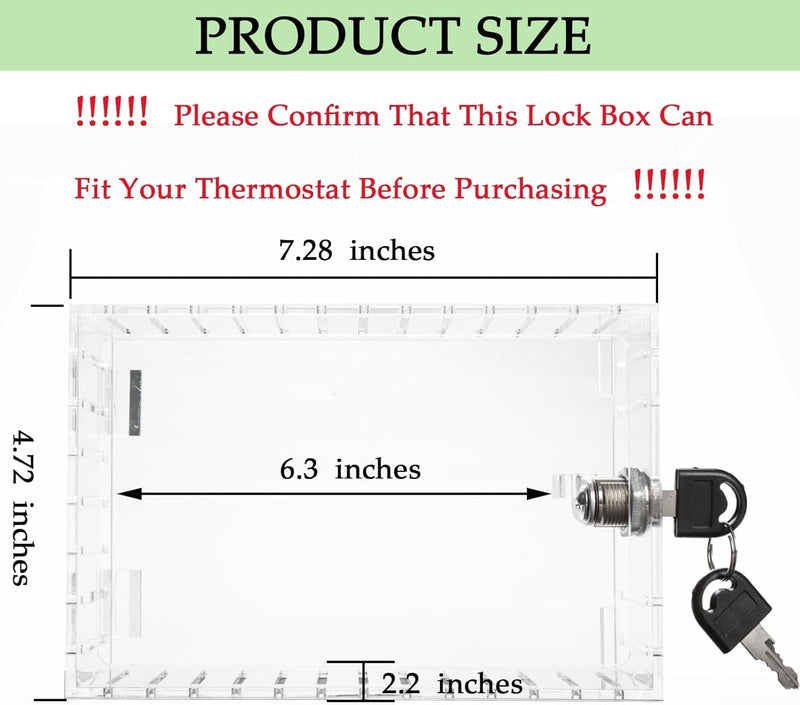 Thermostat Lock Box with Key Thermostat Lock Box Large Thermostat Cover with Lock Universal Clear Thermostat Guard for Thermostats on Wall Fits Thermostat 6.5''*4.72''*2.2'' or Smaller