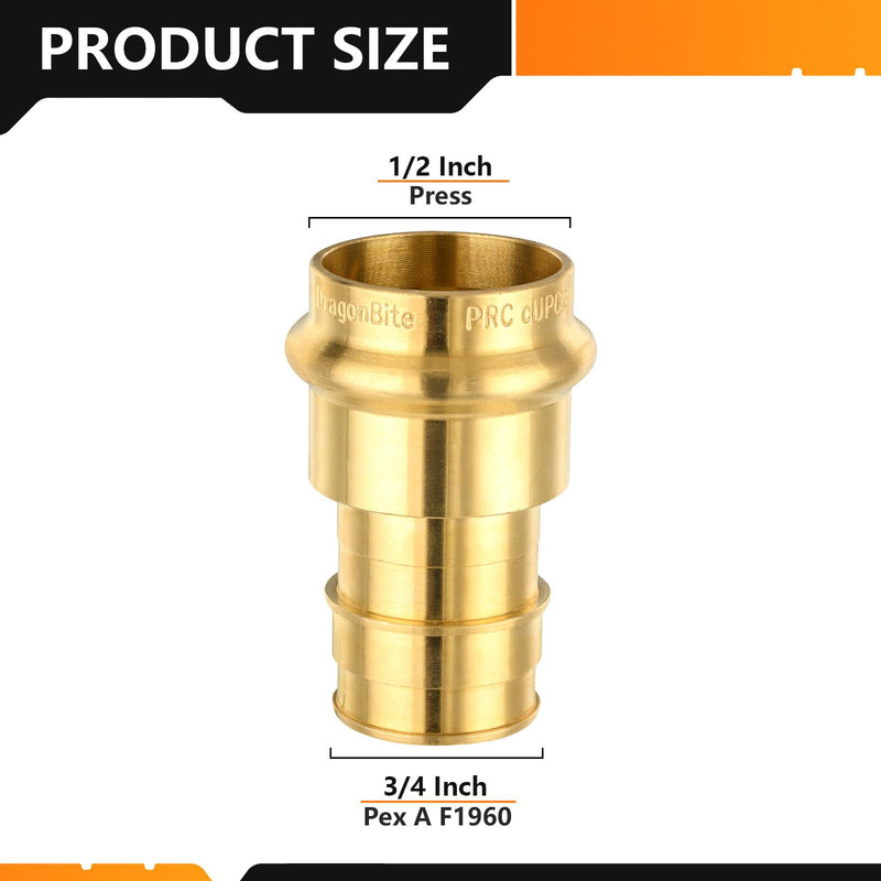 5PC HeSun 1/2" Copper Press X 3/4" PEX-A Expansion Adapter(PRESS197-5) 5 1/2" PRESS X 3/4" PEX-A
