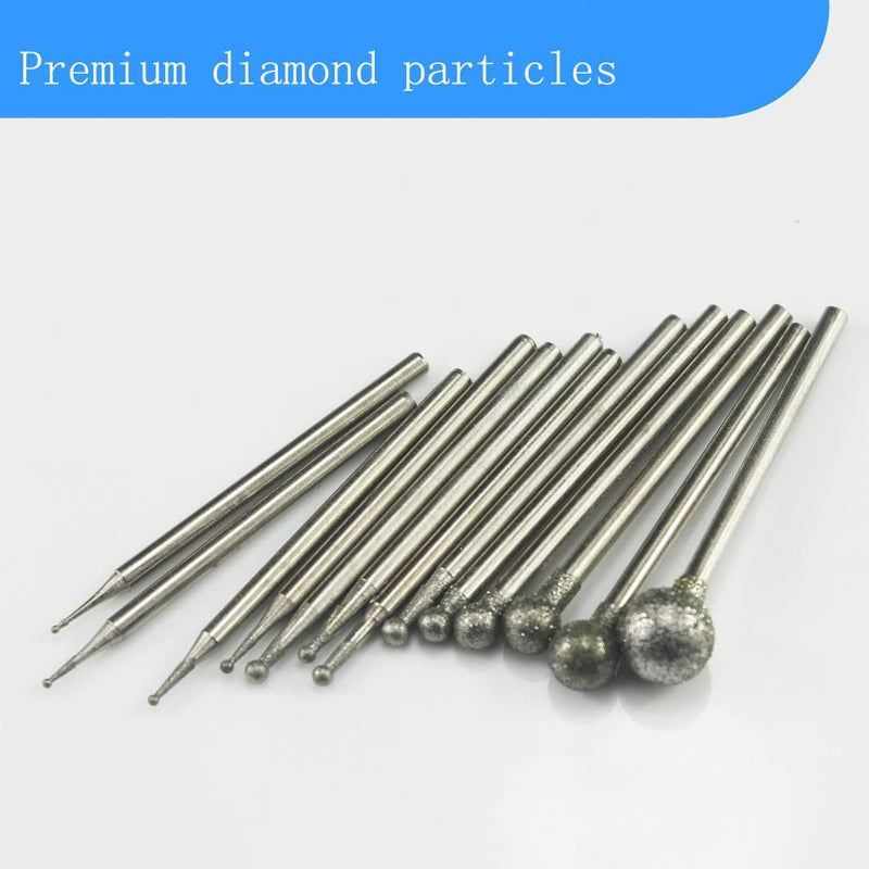 13 Pcs Ball Shape Diamond Burr - 3/32'' Shank Diamond Ball Burs Stone Carving Bits for Dremel Rotary Tool 13pc Ball Shape