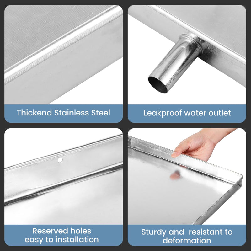 Air Conditioner Drip Pan 16 Inch Stainless Steel External Unit Water Tray with 6.5 Feet Drain Hose and Clamp Universal Ac Drain Pan for Portable and Outdoor Air Conditioning Units Silver 40.00X40.00X3.50CM