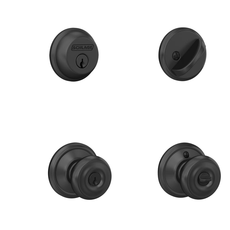Schlage FB50N G GEO 622 Single Cylinder Deadbolt and Keyed Entry Georgian Knob, Matte Black