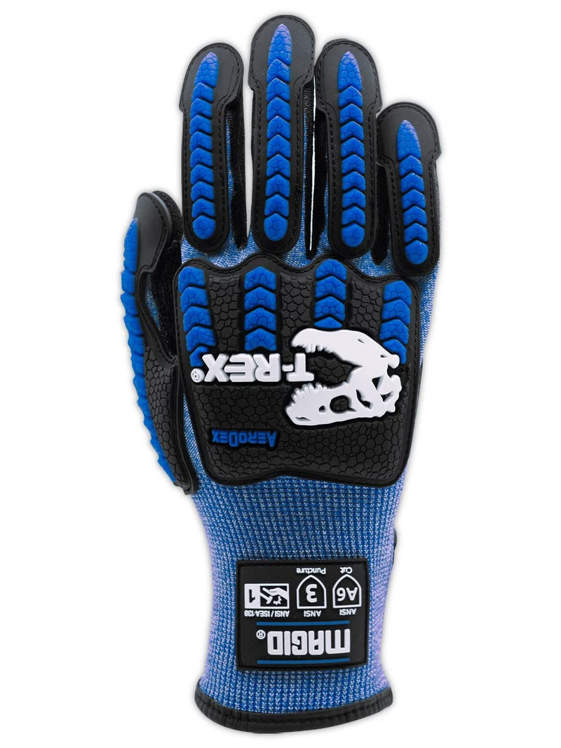 Magid Glove & Safety T-REX Flex Series ANSI A6 AeroDex Shell Impact Glove, 1 Pair, NitriX Coated Palm, Size 9/L, Blue, TRX685