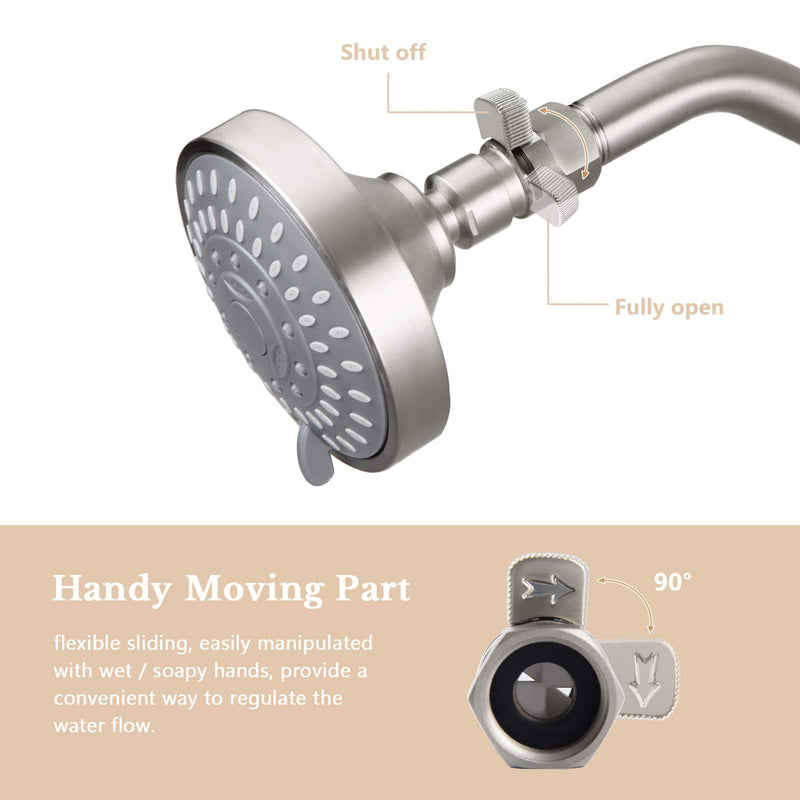 Water Flow Restrictor, APLusee Brass Shower Head Pressure Reducer, Shower Head Shut-Off Control Valve with Short Switch, Brushed Nickel