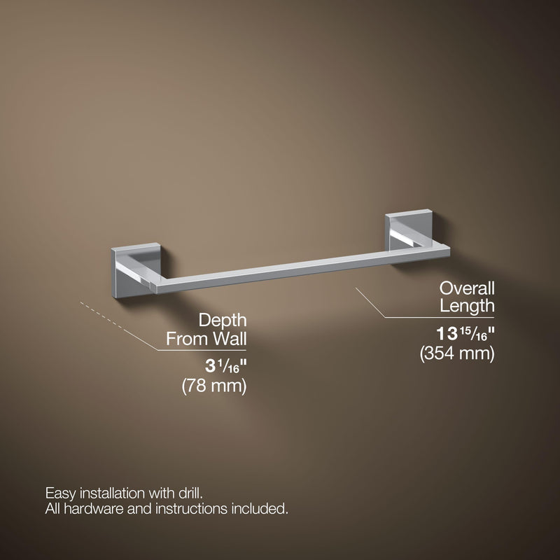 Kohler 23286-CP Square 12" Towel bar, Polished Chrome Polishedchrome