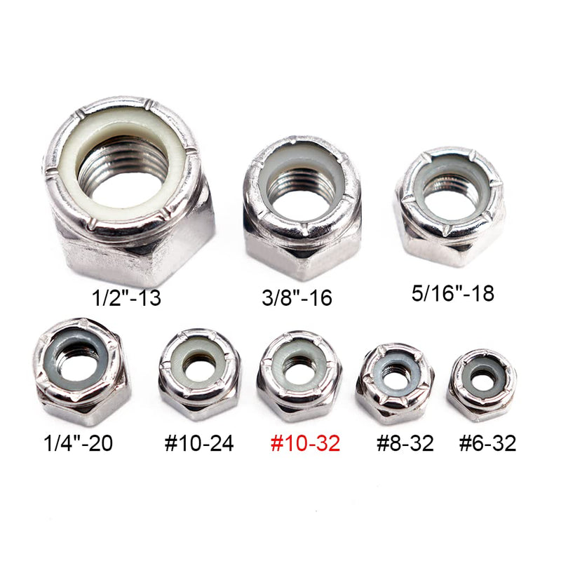 #10-32 Nylon Insert Hex Lock Nuts 50 Pack 304 Stainless Steel Self-Locking Nylon Lock Nuts Plain Finish for Industrial Construction Fasteners #10-32 (50 pcs)