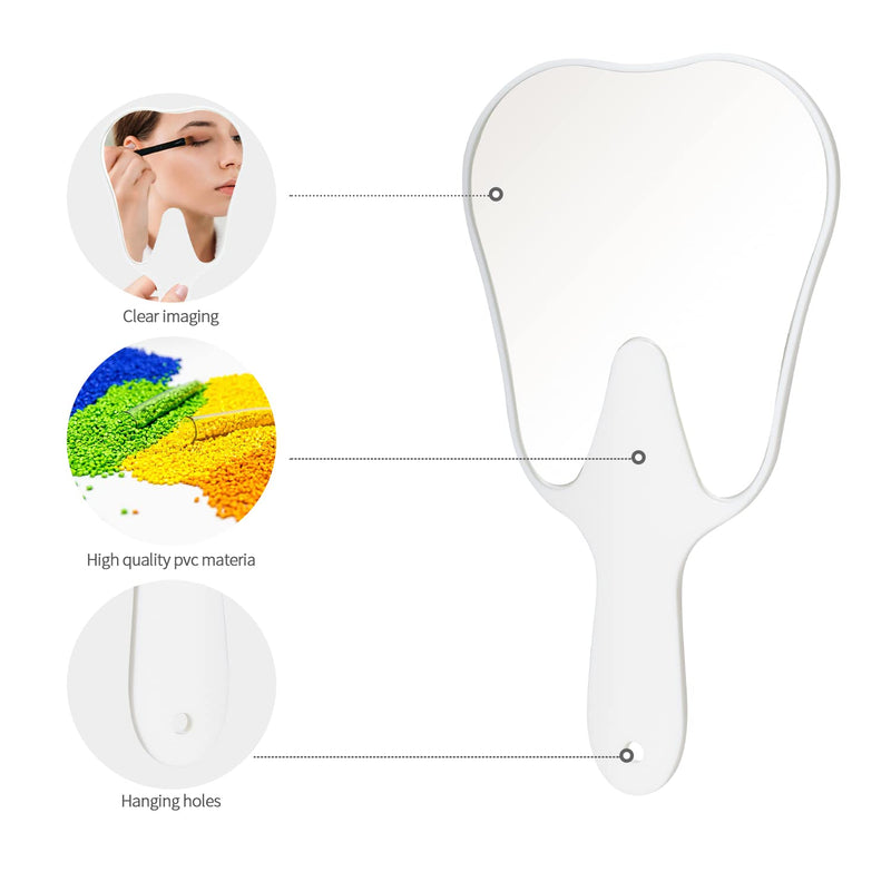 Tooth Shaped Handheld Mirror - Hand Held Mirror Tooth Mirror Patient Mirror Dental Hygienist Gifts White