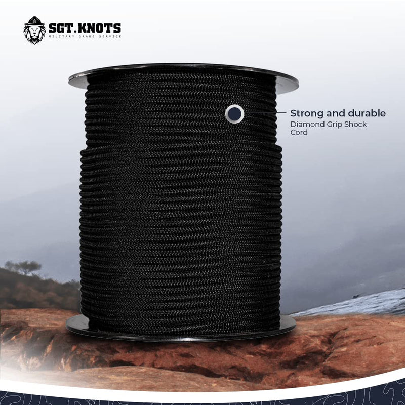 SGT KNOTS Diamond Grip Black Bungee Cord - 100% Stretch Elastic Cord and Absorbent Bungee Shock Cord for Camping, Kayak Deck, Crafting (3/32" x 100ft) 3/32 inch x 100 feet