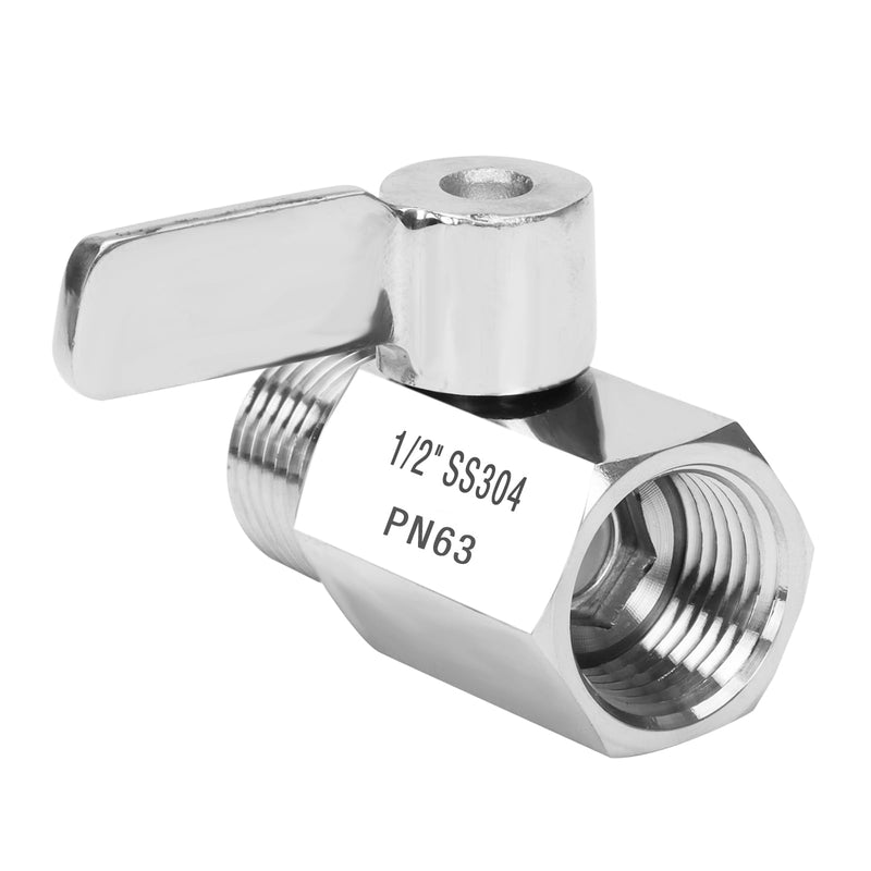 Shower Flow Control Valve - 1/2" NPT Thread Stainless Steel 304 Shut Off Mini Ball Valve, Female x Male Shower Head Water Valve