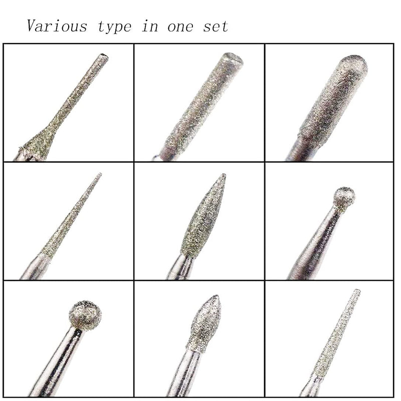 𝐋𝐮𝐨 𝐤𝐞 30 Pcs Diamond Burr Set, 3/32'' Shank Diamond Mounted Stone Carving Bits fits for Dremel Rotary Tools 3/32 in shank Silver