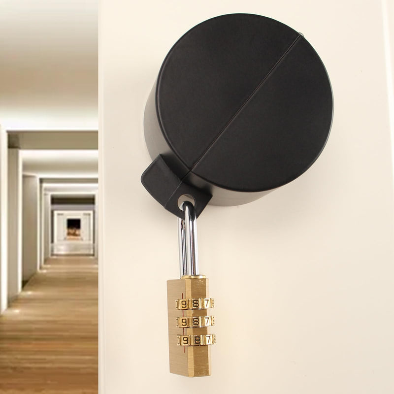 Door Knob with Lock,Without Drilling,Dementia Door Handle Lock，from Outside Prevents Turning of Door Knob and Access to Keyhole,for Apartment Evictions，Childproof (Black with Padlock) Black