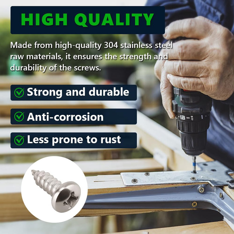 #8 x 3/4" (100 Pack) Stainless Steel Phillips Pan Head Wood Screws, Stainless Steel 304 (18-8), Pan Head Sheet Metal Screws Self Tapping Screws #8 x 3/4" 100
