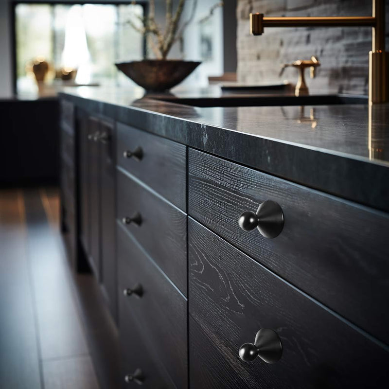 Goo-Ki Black Cabinet Knobs for Drawer Kitchen Zinc Alloy Hardware, 6pack Matte Black Single Hole/Screw Pulls Modern Cute Handles 6