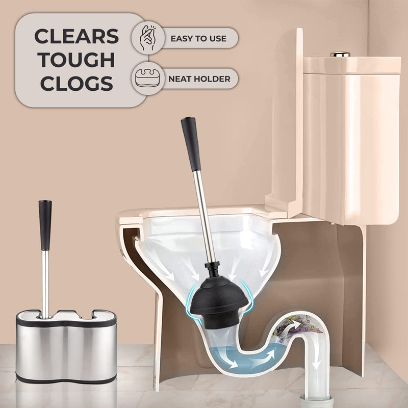 UMIEN Toilet Brush and Plunger Set 18-in - Updated 2025 No-Rust - Stainless Steel Design - Long Handles - with Freestanding Canister Satin Nickel 1 pack