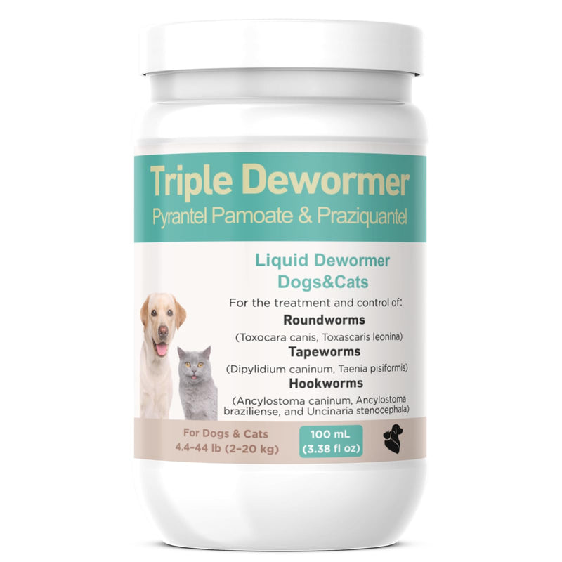 Dewormer Liquid for Cats and Dogs Broad Spectrum,Pyrantel Pamoate and Praziquantel Targets Tapeworm Roundworm and Hookworm Fast Acting Solution for Puppy Kitten Small Medium Large Breeds-3.38 fl oz