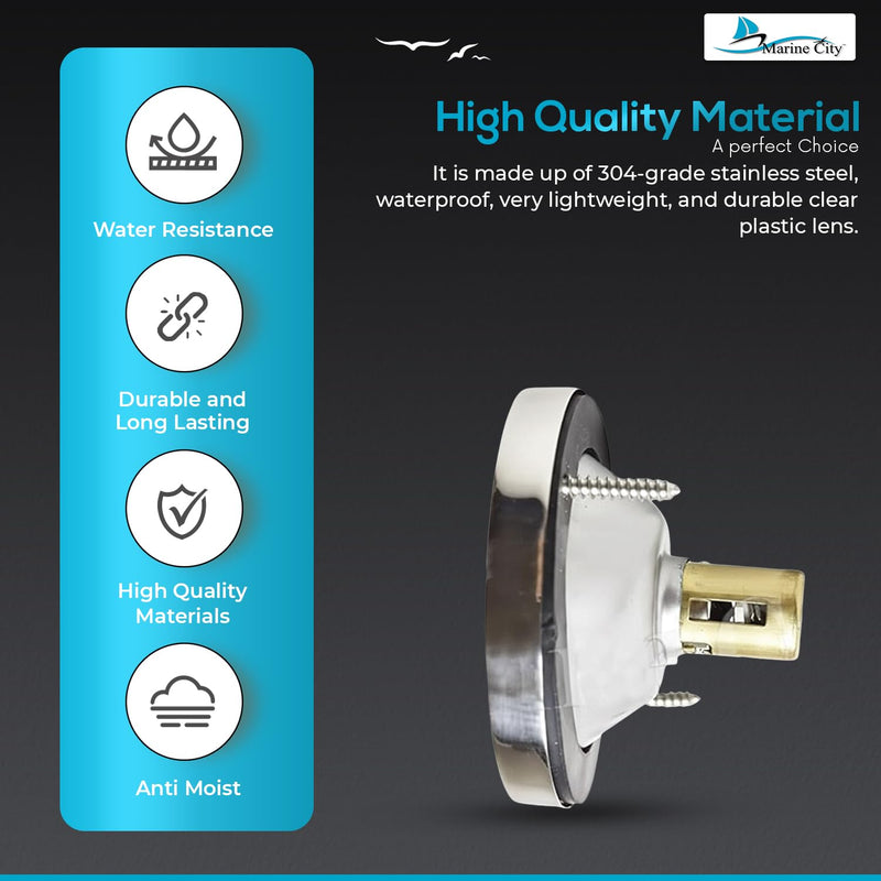 MARINE CITY 3-Inch Flush Mount LED Caution Blue Light, 12V 18W – 304 Stainless Steel, Waterproof, Durable, Easy to Install for Yachts, Boats, Ships, RVs 1 Pcs
