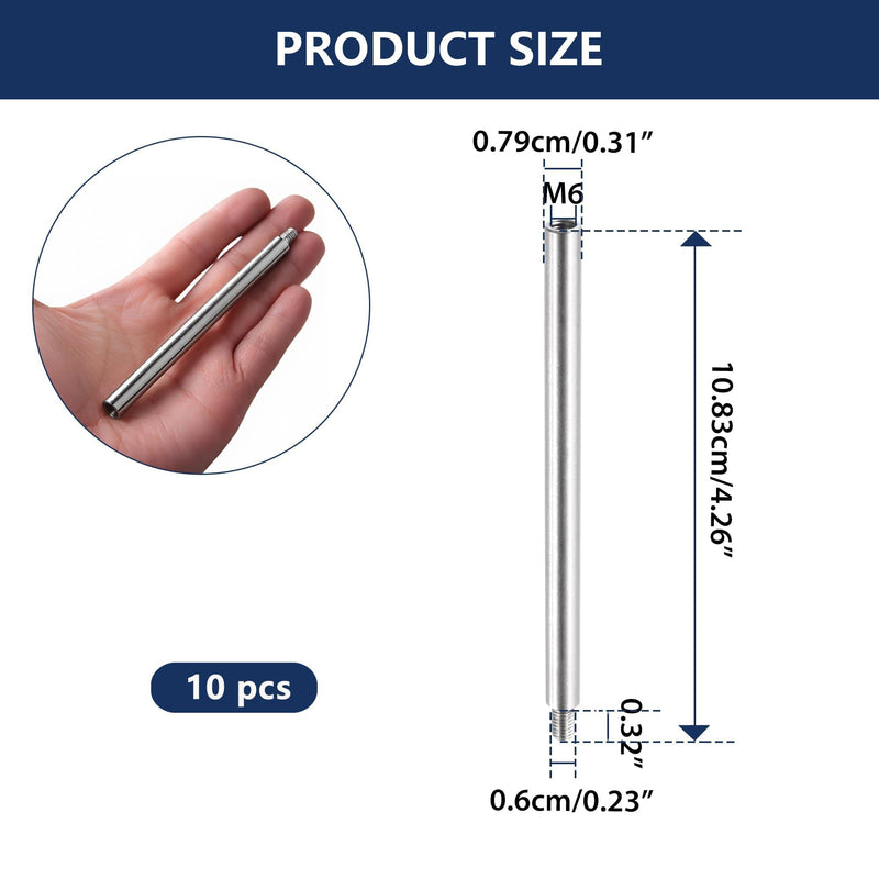 10-Pack M6x100mm+8mm Standoff Screws, 304 Stainless Steel Male-Female Threaded Spacers for PCB Motherboard, DIY Drone & Computer Case Projects