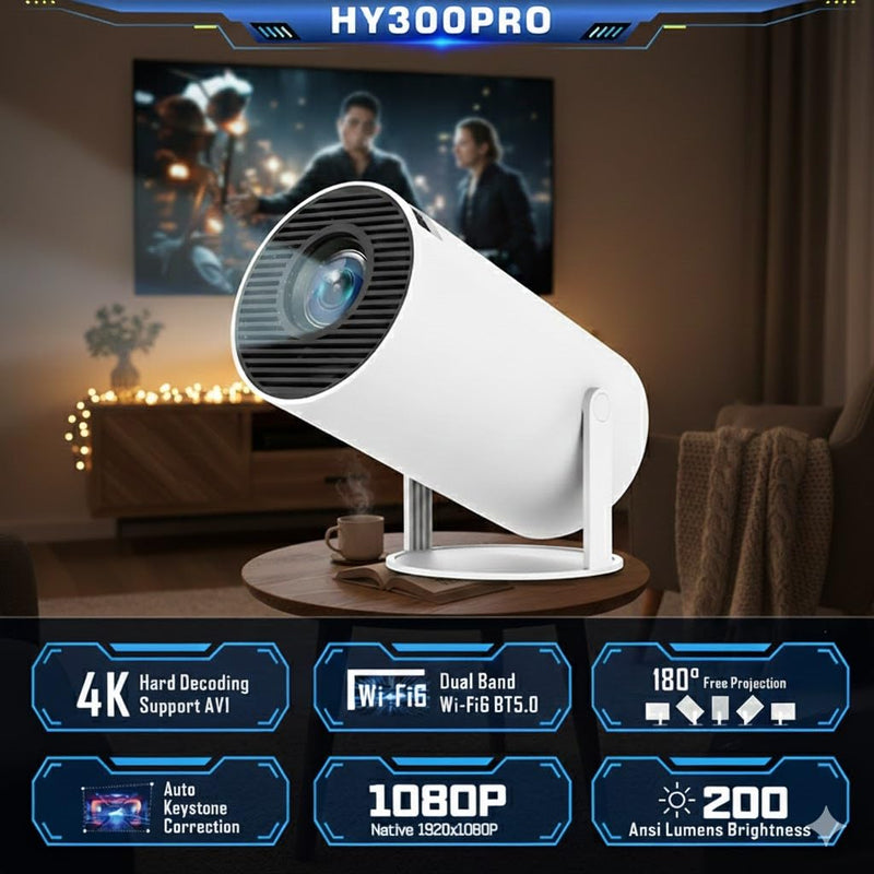 Mini Projector for Books with WiFi & Bluetooth, 4K HD, 200 ANSI, Portable Projector for Reading, Gaming, Bedroom & Outdoor Movies, Auto Keystone, 180° Rotation, Compatible with iPhone/Android/PC/HDMI