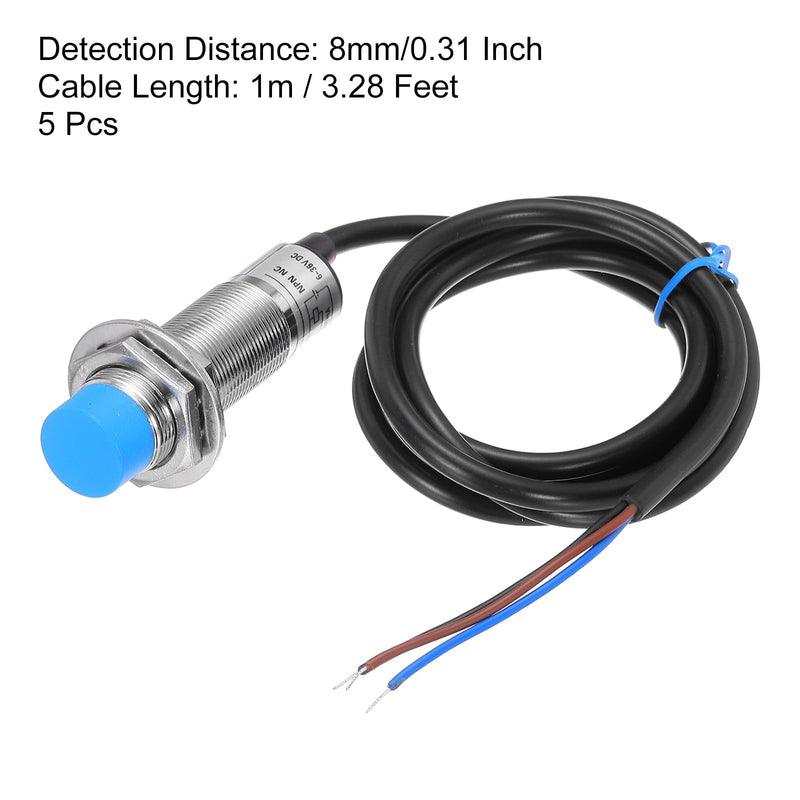 MECCANIXITY M18 Approach Sensor Inductive Proximity Sensor Switch NC Normally Close NPN 8mm Detection Distance, DC 6-36V LJ18A3-8-Z/AX, 3.3ft, 5Pcs 5