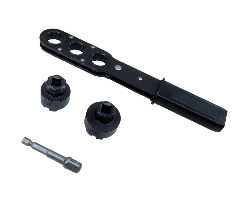 Locknut Socket Wrench Set for 1/2" & 3/4" Conduit Connectors,Dual Independent 42CrMo Sockets + Pass-Through Ratcheting Wrench with Direction Lock