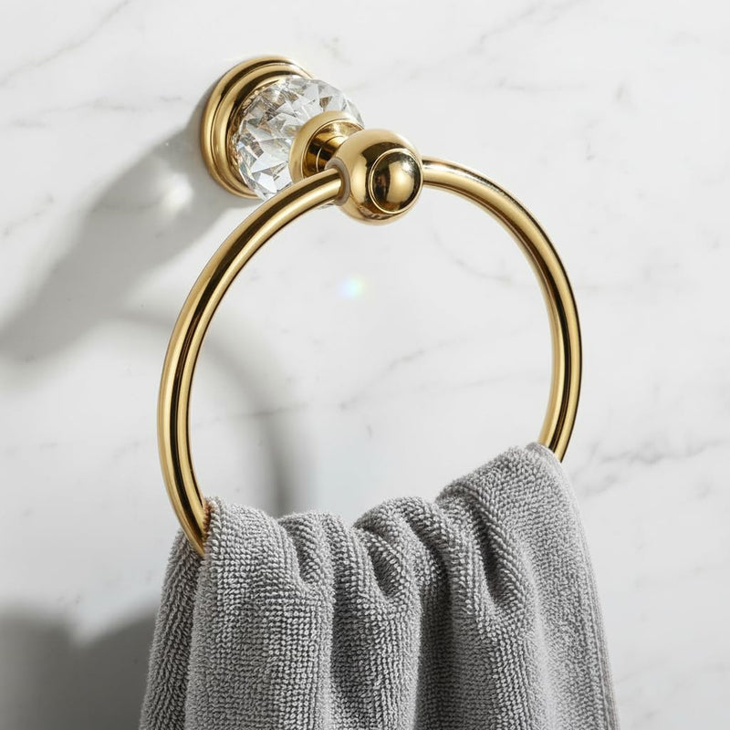 Crystal Towel Ring,Gold Hand Towel Holder Bathroom,Round Hand Towel Rack Wall Mounted Bling Bathroom Accessories Gold a