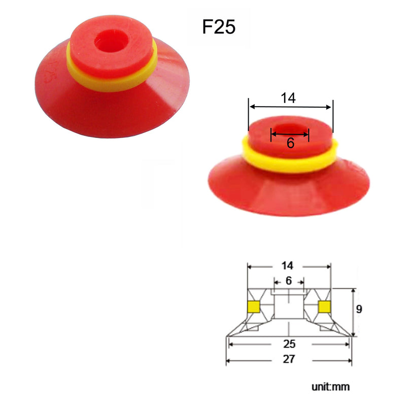 Industrial Flat Vacuum Suction Cup F Series Single-Layer Silicone Robotic Arm Accessory with Ribs,Pack of 5 pcs (F25) F25