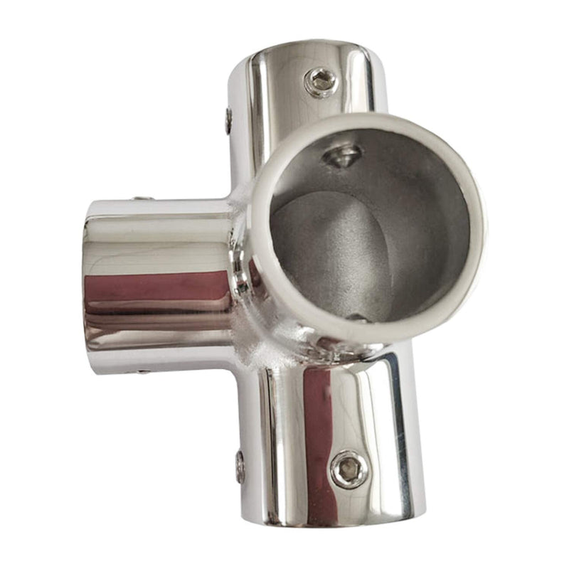 NRC&XRC Marine Grade 316 Stainless Steel Mirror Polished Hand Rail Fitting-90 Degree 7/8inch 4 Way Corner Elbow,7/8 inch Pipe Hand Rail Tee one piece for 25mm(1") tube