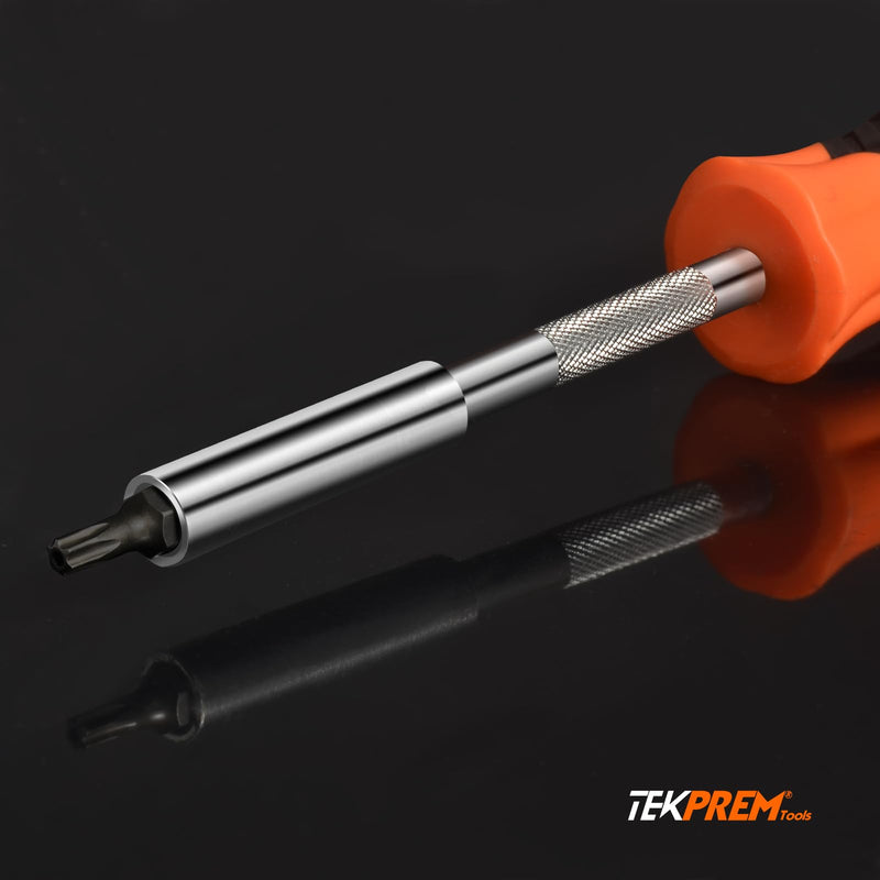 Torx Bit Set with 1/4 inch Magnetic Bit Driver,TEKPREM 13-Piece Security Torx Screwdriver Bit Set with 1 inch T4 T5 T6 T7 T8 T9 T10 T15 T20 T25 T27 T30 T40 Tamper Resistant Torx Bits Set 1" Long Torx Bits