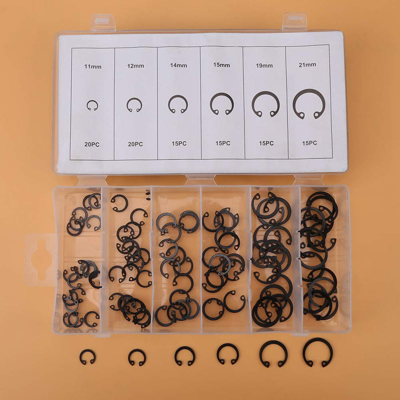 Bordstract External Retaining Rings Assortment Kit, 100Pcs Snap Rings Circlip Set 6 Sizes from 11mm to 21mm for Grooved Shafts Pins Studs and More