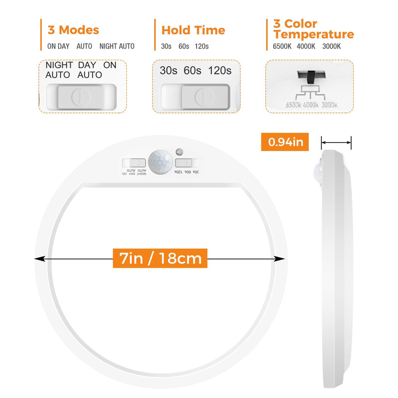Slochi 2Pack Motion Sensor Ceiling Light Wired, 3000K/4000K/6500K Motion Sensor Light Indoor, 15W 1500LM 7 In Closet Lights Motion Sensored with Timer, Flush Mount Light for Hallway Wall Pantry, White 2packs-7Inch