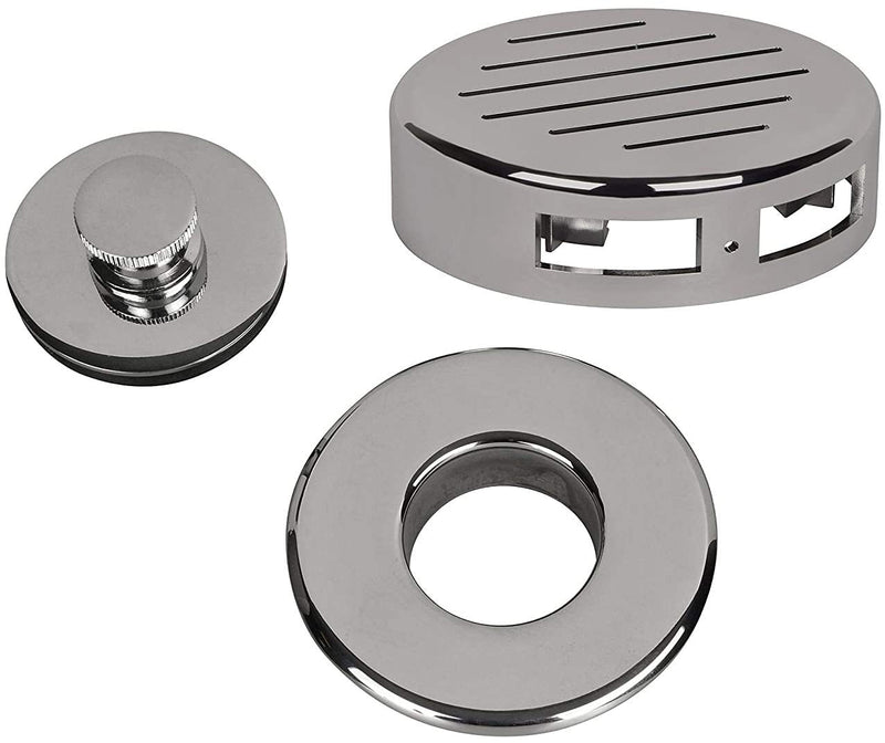 AB&A 60187 Tub Drain Trim Kit with Turn-Top Stopper, Classic High-Capacity Overflow Plate, and Press-In Strainer Cover, Chrome Pack of 1