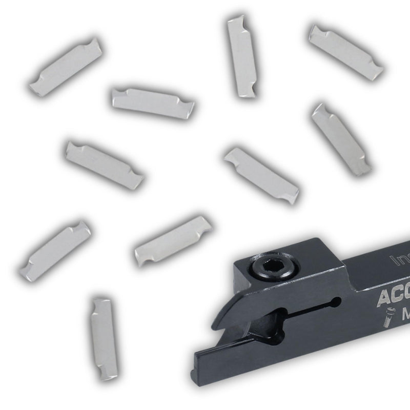Accusize Industrial Tools 3/8" x 3/8'' Cut-Off Holder, Parting Tool, Mgehr06-2 of 2387-2003 with 10 Carbide Inserts for Cutting Aluminum | For Aluminum, MGGN200-LH Inserts Included, 1 Indexable Holder Plus 10 Carbide Inserts, 2387-0003INSA