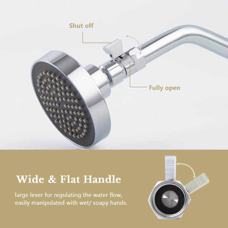 Shower Flow Control Valve, APLusee Brass Water Pressure Regulator with On Off Adjustable Switch Lever for Universal Shower Head and Arm, Chrome