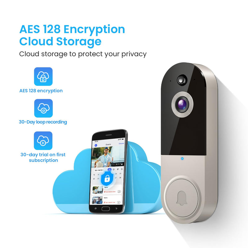1080p Wireless Video Doorbell Camera with Chime, AI Human Detection, 2-Way Talk, Live View, Night Vision, Cloud Storage, 2.4G WiFi Only, Battery Powered, Indoor Outdoor Surveillance (Linen) Linen