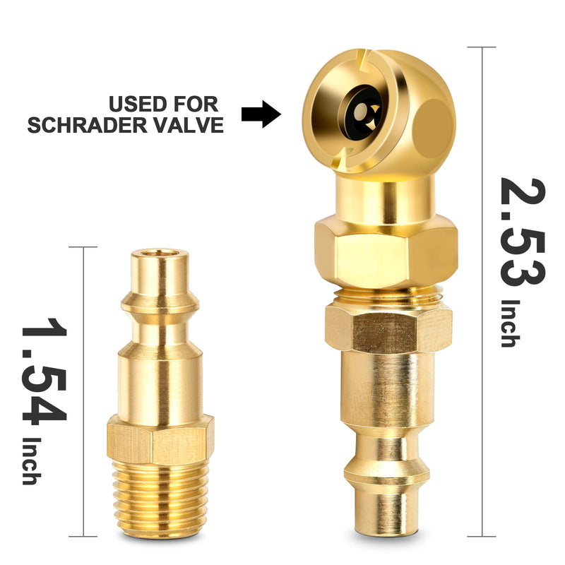 2-Packs Portable Air Chucks, Solid Metal Closed Ball Air Chuck with 1/4" NPT Standard Quick Plug, Tire Inflator Gauge Nozzle for Air Compressor Accessories Coppersurfaced Quick Plug