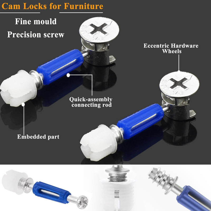 120PCS Cam Locks for Furniture,3-in-1 Eccentric Hardware Wheels,Furniture Cam Lock Fasteners,Multi-Size Nut & Bolt Wood Dowel Pins for Connecting and Repairing Furniture Assortment Sets
